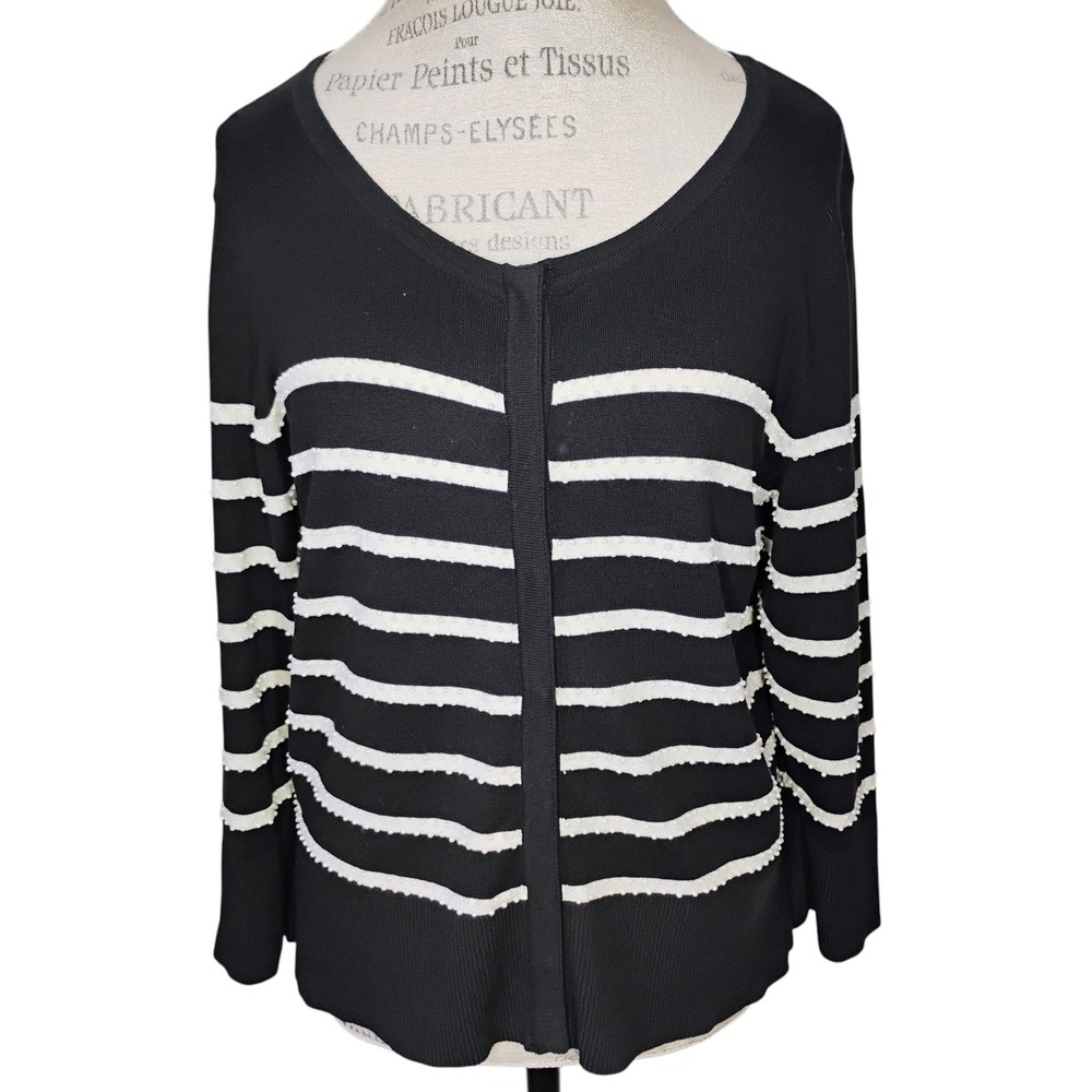 A. Giannetti Cardigan Womens Medium Black White Silk Blend Pearls Classic Preppy